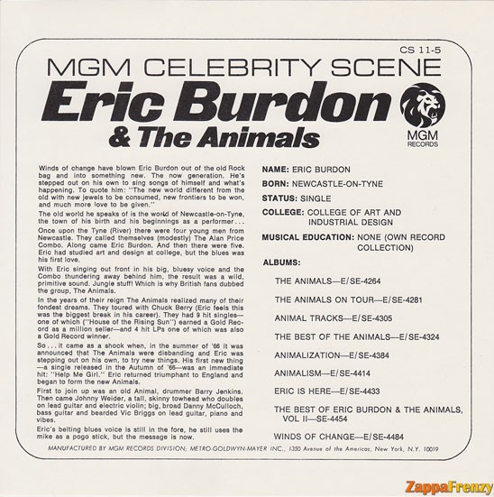 MGM Celebrity Scene - Eric Burdon And The Animals - Insert